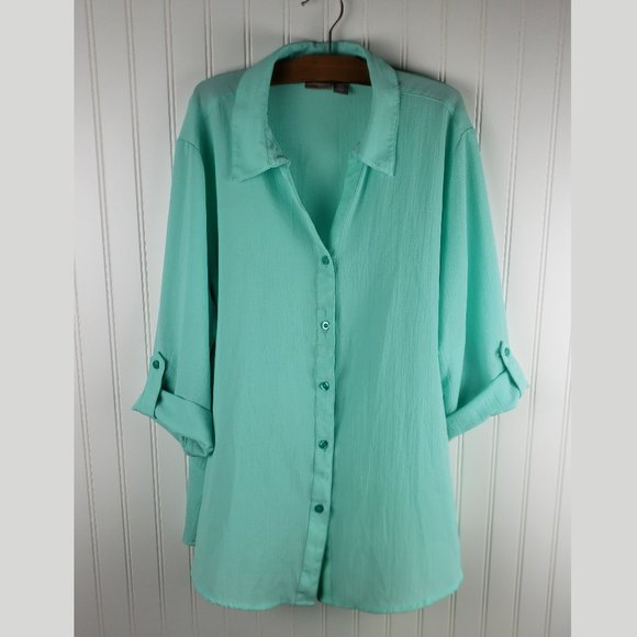 Chico's Tops - Chico's Seafoam Green Tab Sleeve Blouse